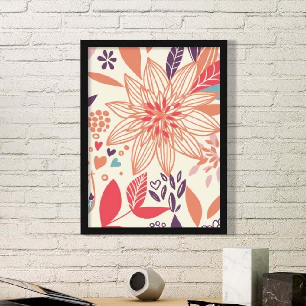 Peinture fleur de lotus en cadre photo bois noir pour décoration