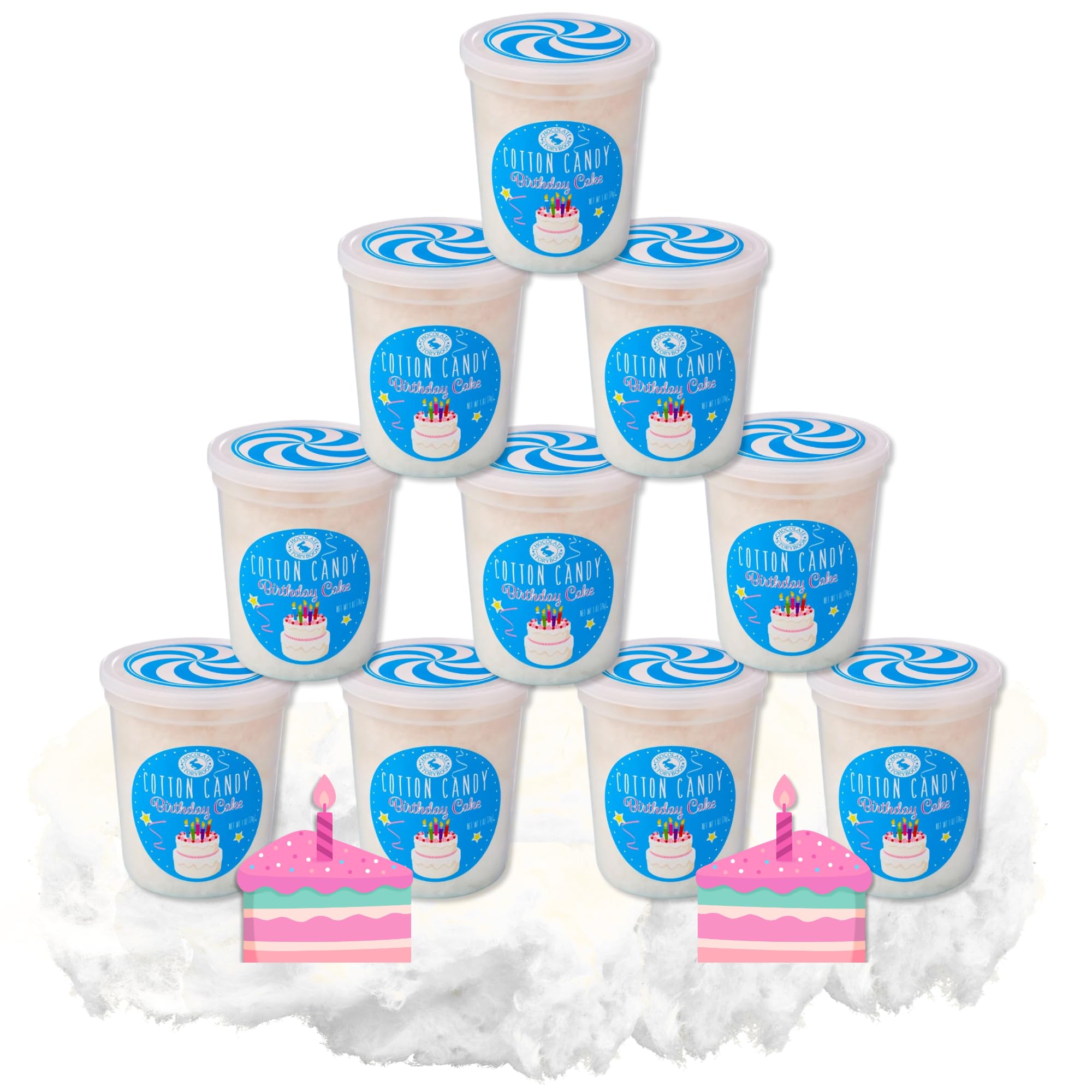 Birthday Cake Cotton Candy Favors (Gift Set of 10) - Unique Ideas for Holidays, Birthdays, Celebrations, Party Favors