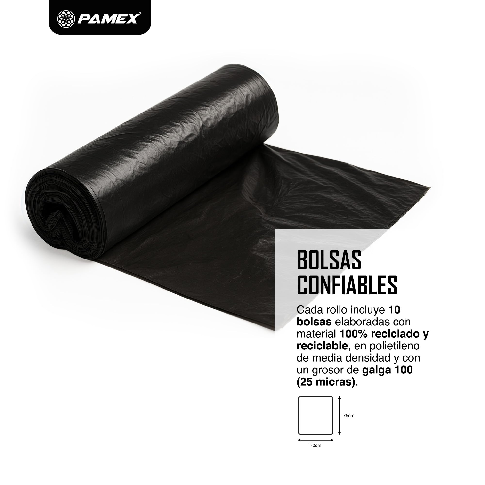 Pamex - Bolsa Basura 50L 70x75cm Cierre Fácil Para Papeleras Basuras Desechos Rollo 10 Bolsas (28)