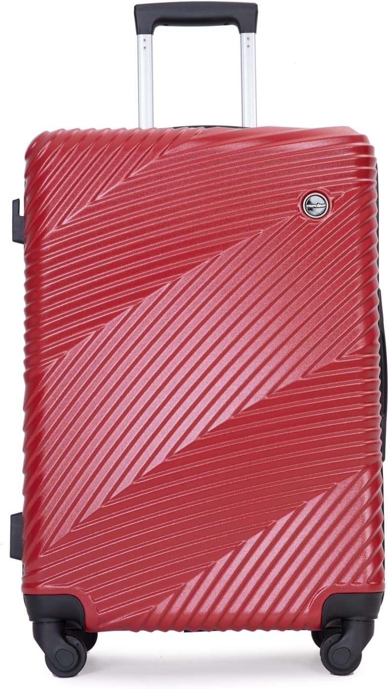 Luggage Sets 3 Piece PC+ABS Lightweight Suitcase with Two Hooks, Spinner Wheels, (20/24/28inch) Wine Red