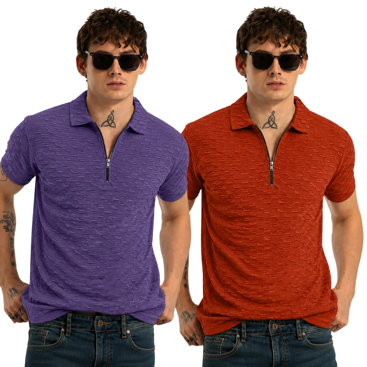 preneum Men Cotton Blend | Solid Color | Round Neck | Half Sleeve | Stripe-Slim Fit-picture-46