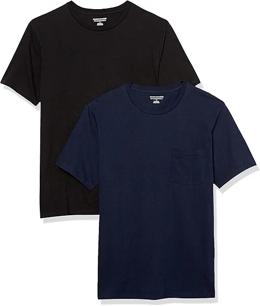 Amazon Essentials Men's T-Shirts, Short-Sleeve Crewneck Pocket, Cotton, 2-Pack