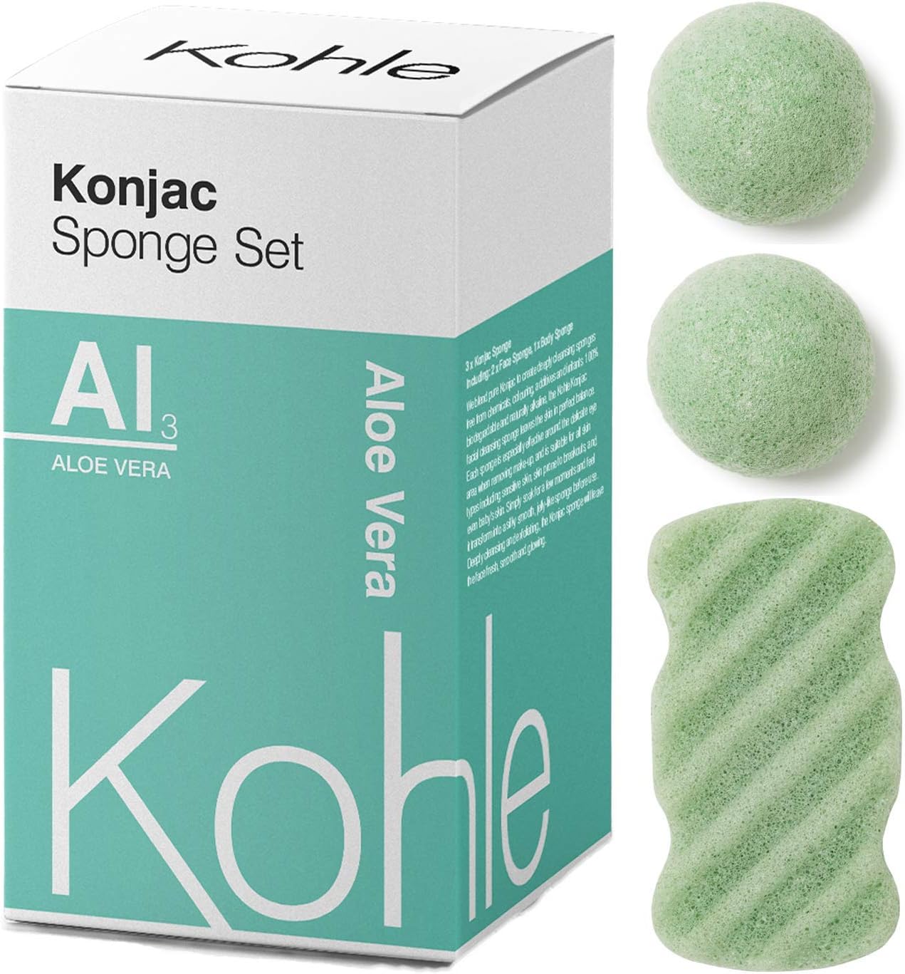 Aloe Vera Konjac Sponge Set (3 Pack):Skincare Set, Made with 100% Pure Konjac, Plant-Based Cleansing & Exfoliating Sponges. (Including 2 x Face Sponge & 1 x Body Sponge) #1 UK BESTSELLERSALE