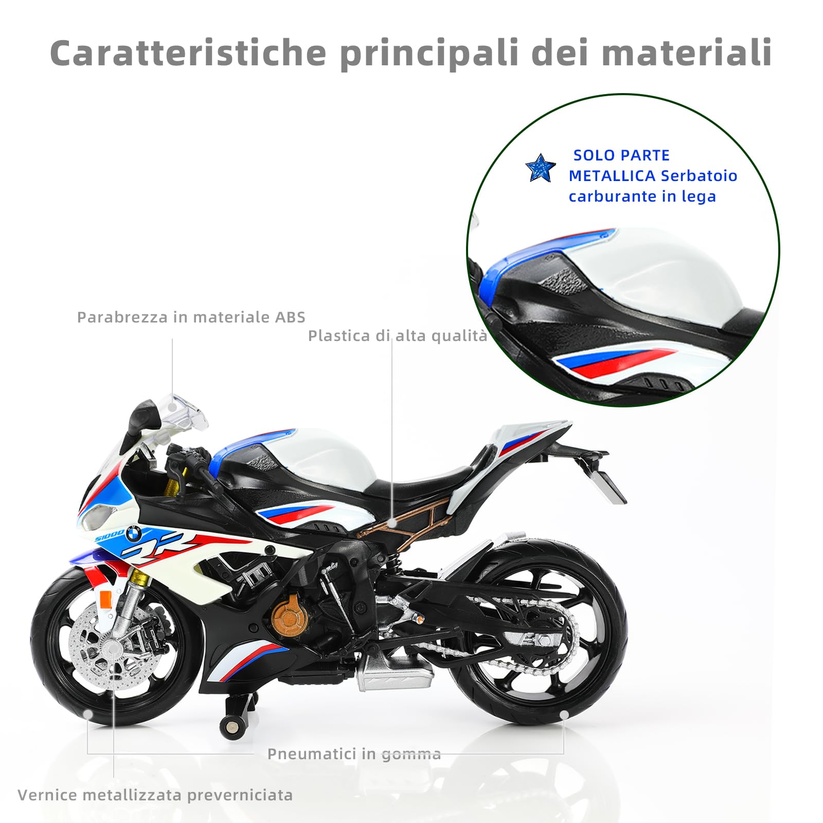 1:12 Modello Moto Giocattolo S1000RR in Metallo Pressofuso Con Moto in Plastica Senza Necessità di Montaggio Mini Moto Finita Regalo per Adulti (Bianco)