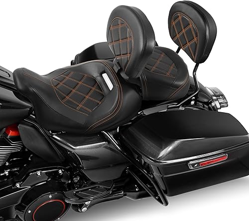 Miniatura 6 de SLMOTO Asiento de motociclista de perfil bajo para motocicleta, asiento de pasajero de 2 piezas para dos personas arriba y almohadilla de respaldo