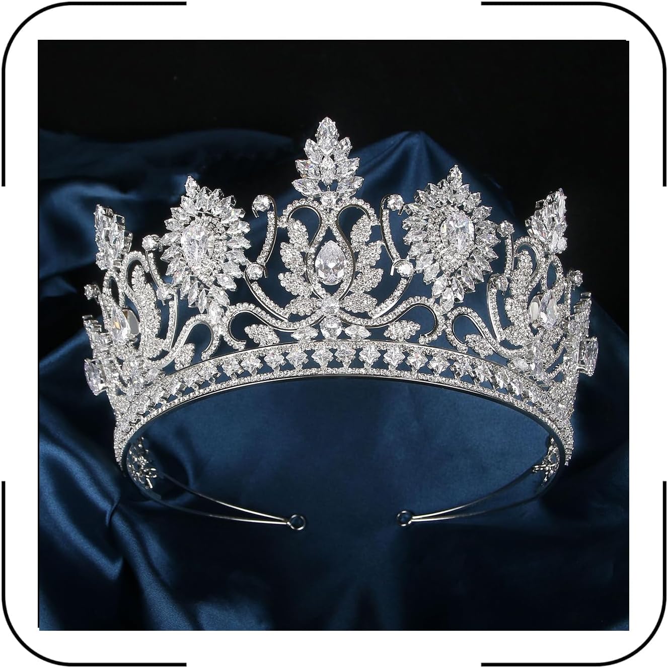 QXMYOO Luxury Large Tiaras and Crowns for Wedding Cubic Zirconia Pageant Crown Tall Bride Tiara Silver Gold Sun Flower CZ Birthday Prom Party Headpiece Bridal Hair Accessories