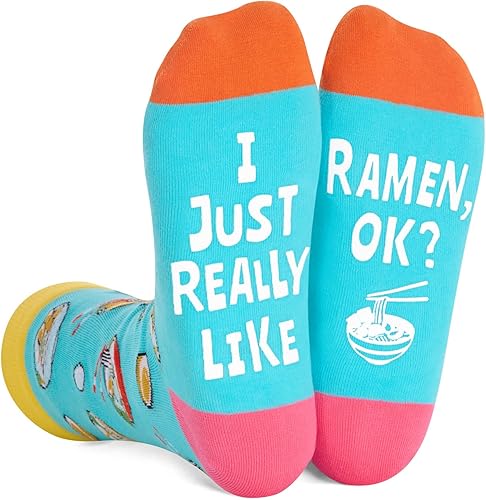 HAPPYPOP Calcetines unisex divertidos para ramen, calcetines de fideos de ramen, regalos de ramen para hombres y mujeres, calcetines japoneses,