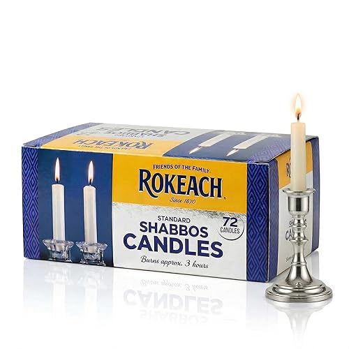 Rokeach Velas estándar de Shabat, 72 unidades, velas de parafina blanca de sábado, 3 horas de tiempo de combustión
