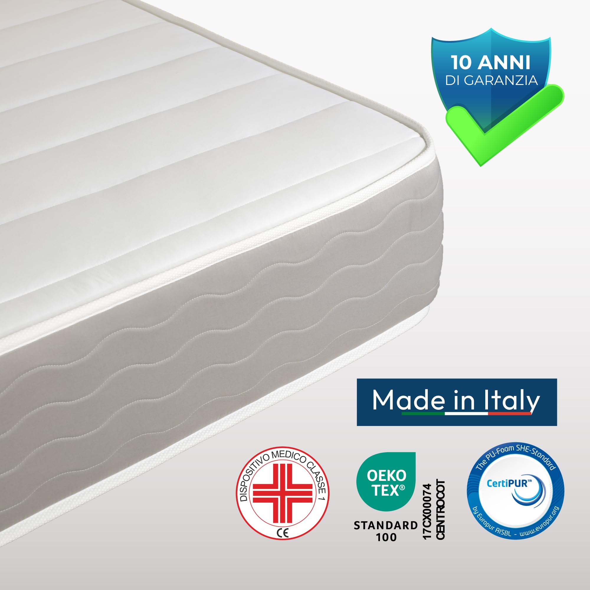 Sleephome Materasso Molle Insacchettate 22 cm Matrimoniale 160x190 Niveo | Dispositivo Medico Ortopedico Ergonomico | 100% Made in Italy | Anallergico e Antibatterico | Antiacaro e Traspirante