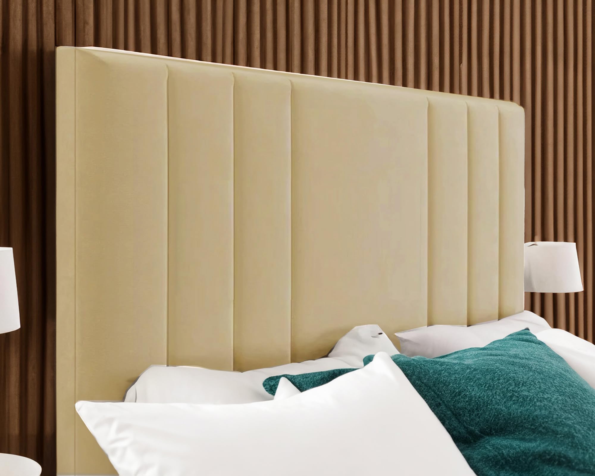 Luxury Rio Headboards in Elegant Plush Velvet Fabric for Divan Beds, Bedroom and Hotel Furniture - 2ft6, 3ft, 4ft, 4ft6, 5ft, 6ft Sizes - 30" Height (Cream, 5ft King Size)
