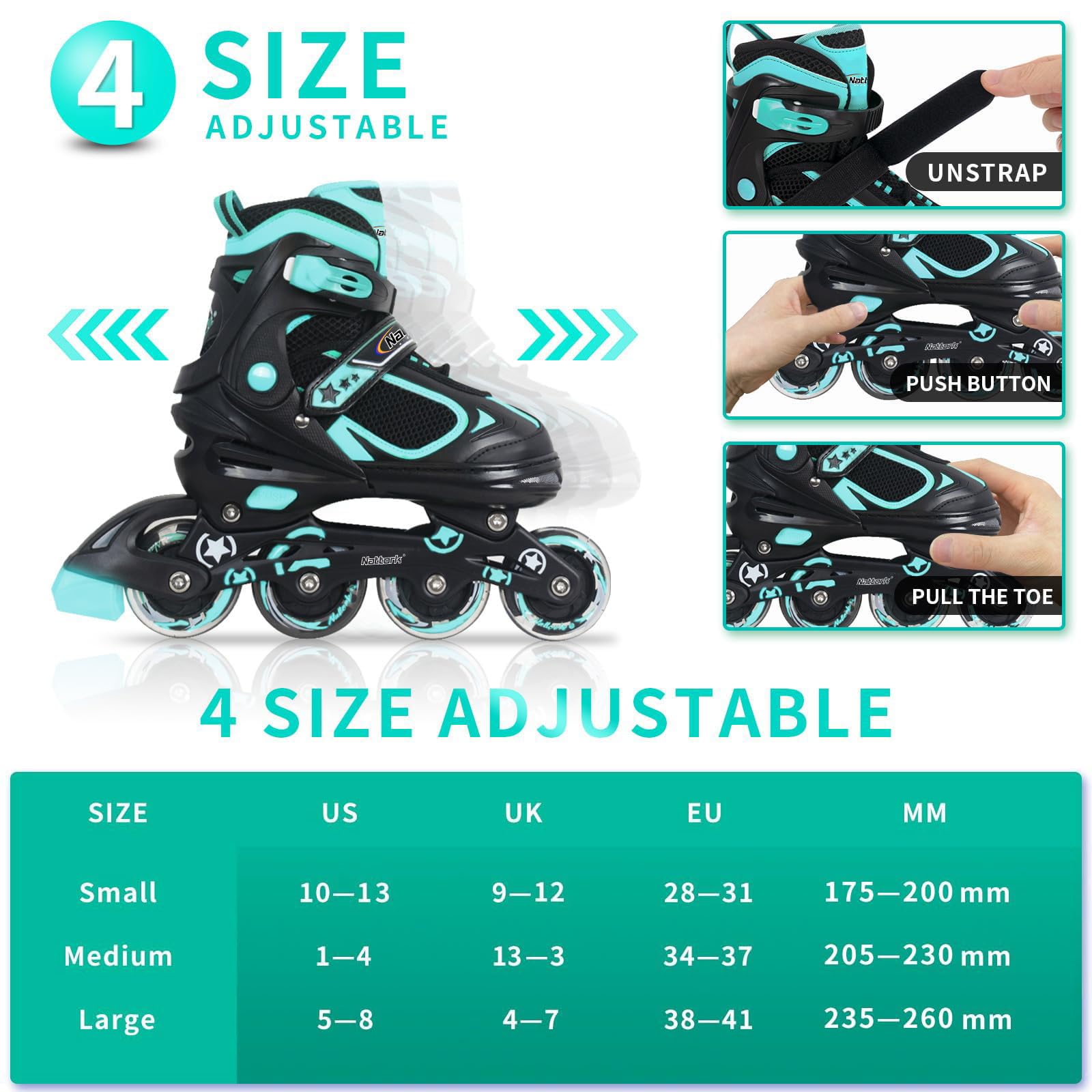 Nattork Patins à roulettes pour enfants avec roue lumineuse, rollers lumineux pour l'extérieur et l'intérieur pour enfants