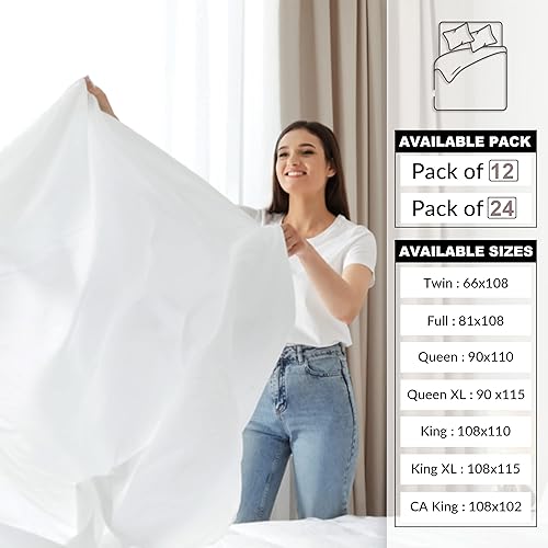 Miniatura 3 de GOLD TEXTILES Paquete de 12 sábanas encimeras tamaño matrimonial (81 x 108 pulgadas), color blanco brillante, lino de percal T-200, extrasuave y