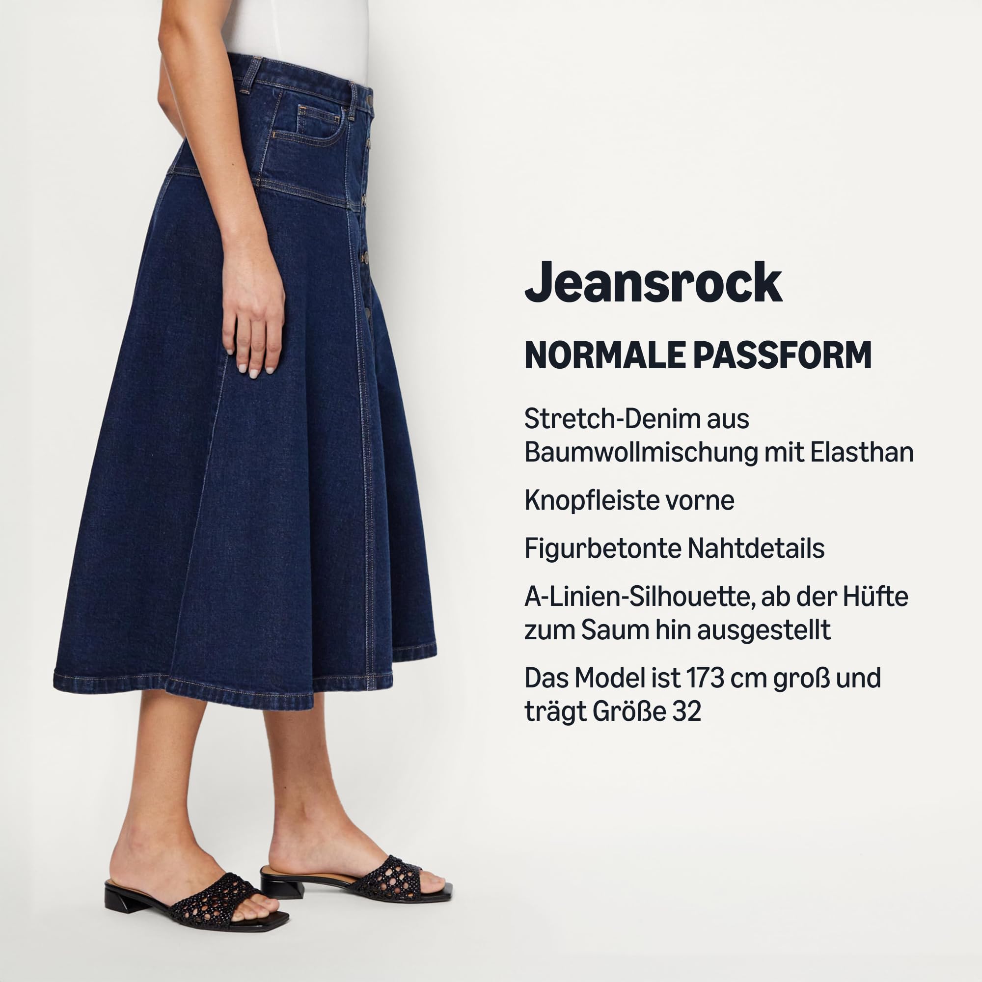 Amazon Essentials Damen Midirock mit A-Linie und hohem Bund und Knopfleiste