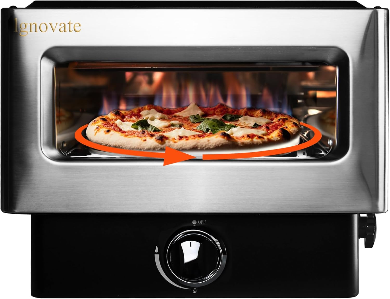 Gas Fired Pizza Oven - 12" Portable Outdoor Gas-Powered Oven with Pizza Stone, Countertop Stonebaked Pizza Maker (Silver black dual color)