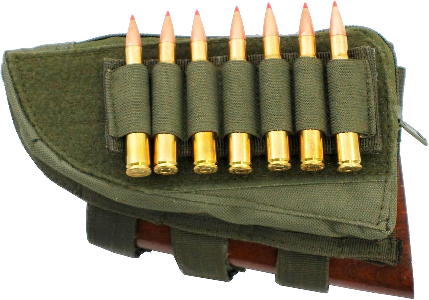 Fox Outdoor Products Rifle Butt Stock Cheek Rest, 8x4.5 Tactical Stock Wrap w/Non-Slip Pad, 14-Round Removable Loop Holders, Zippered Ammo Pouch, Hook & Loop Straps