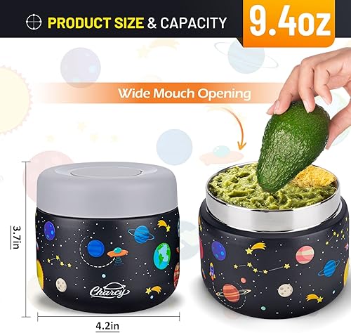 Miniatura 3 de Charcy Tarro de comida aislado de acero inoxidable para niños, termo de sopa de boca ancha a prueba de fugas, juego de recipientes para 8 horas de