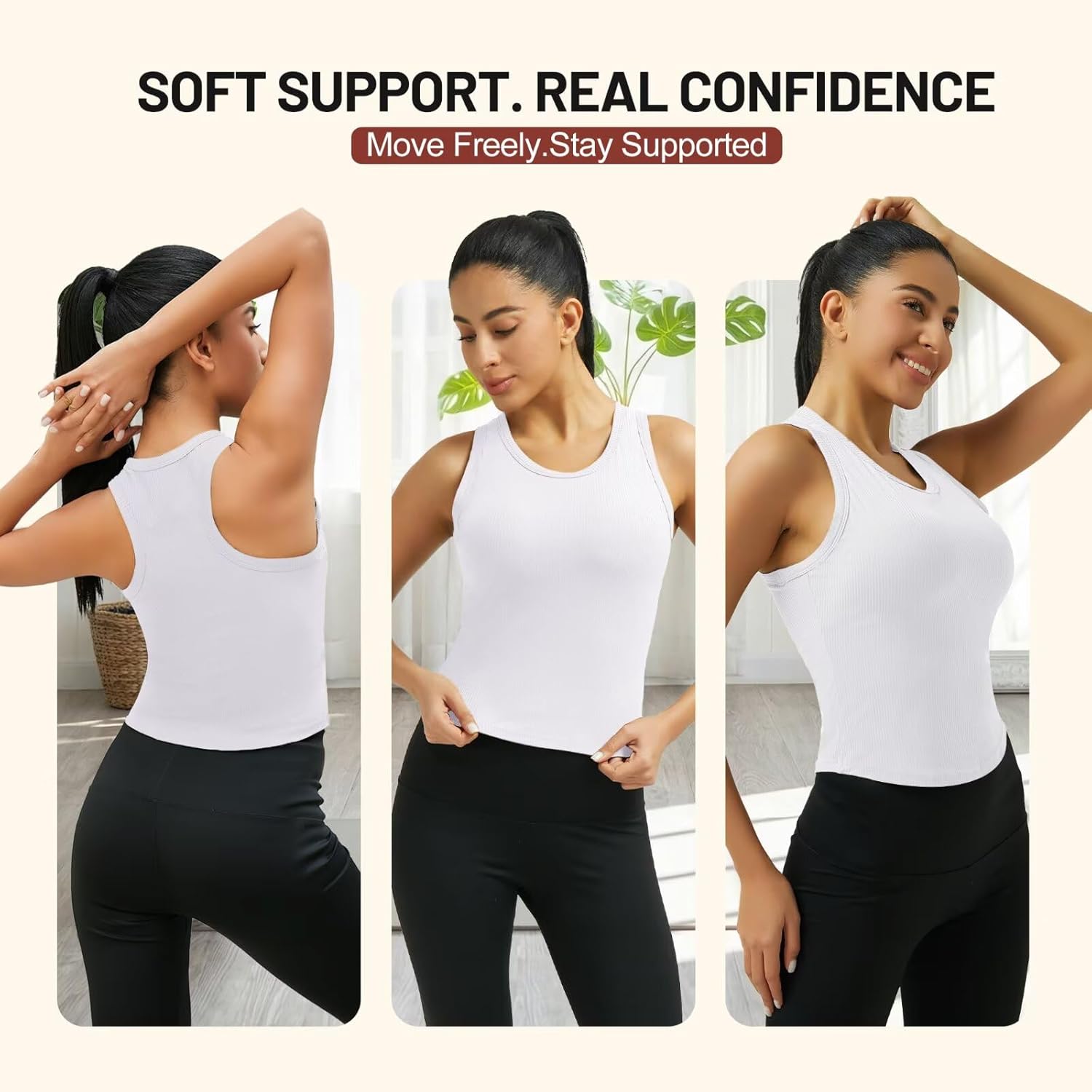 UBCUTE Women’s Tank Top with Built-in Bra, Racerback Workout Top for Large Bust, Casual Athletic Shirt for Yoga Activewear