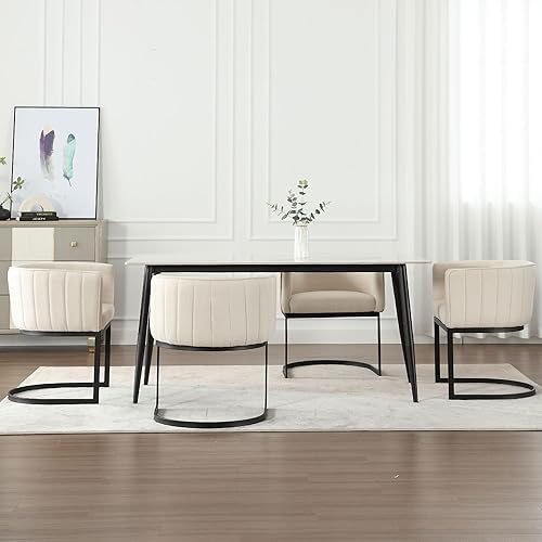 Miniatura 37 de Juego de 2 sillas de comedor modernas de terciopelo contemporáneas para cocina y comedor con brazos, sillas tapizadas de barril con marco de metal