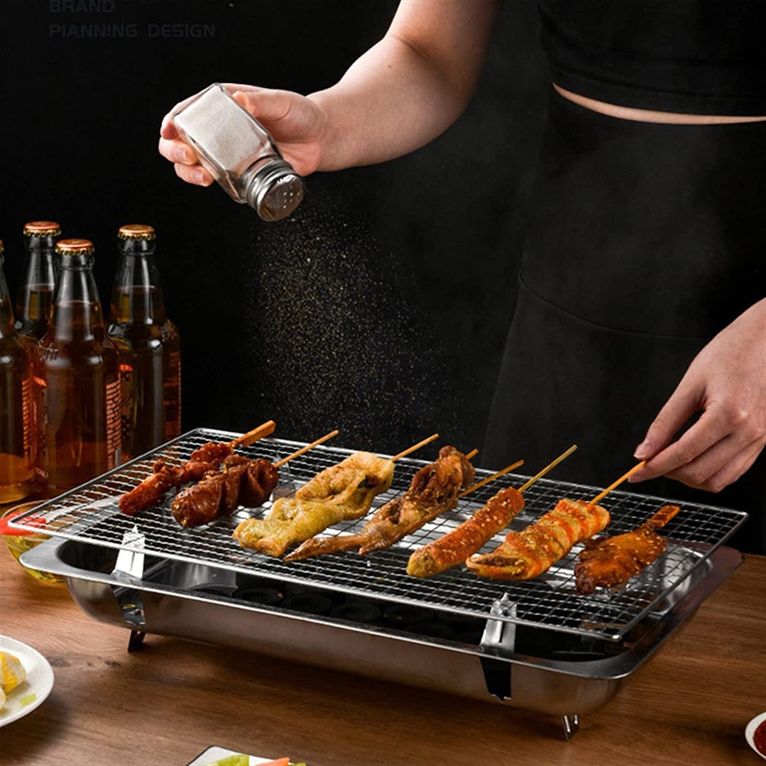 Przenośny grill ze stali nierdzewnej na zewnątrz węgiel drzewny jednorazowy talerz do grillowania - piekarnik domowy z zestawem upominkowym, przenośny grill do gotowania na świeżym powietrzu