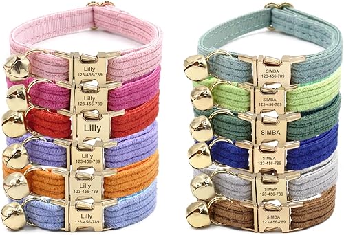 Miniatura 8 de Collar de gato personalizado con hebilla dorada y etiqueta de nombre grabada