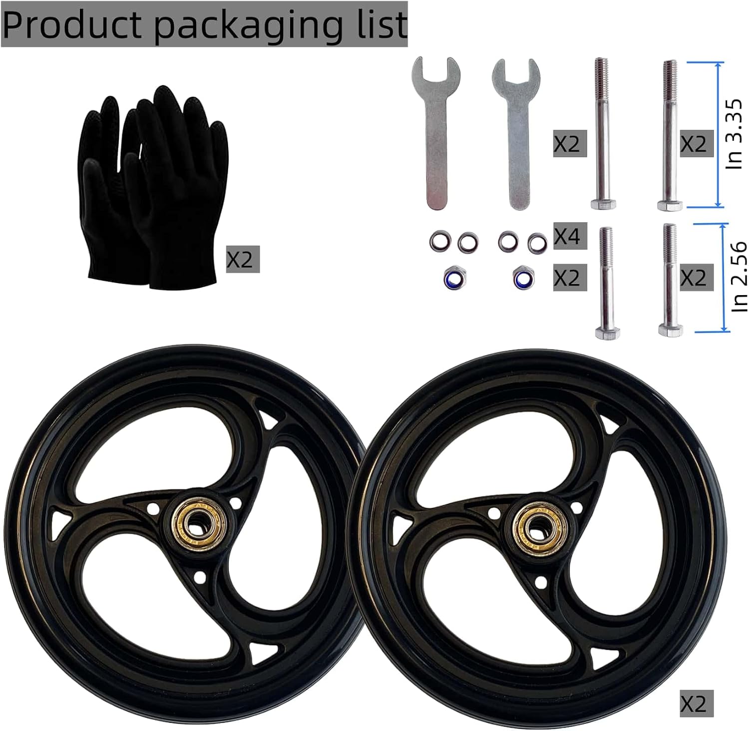 8" Black Walker Replacement Wheels, Solid PU (Durable Non-Pneumatic)