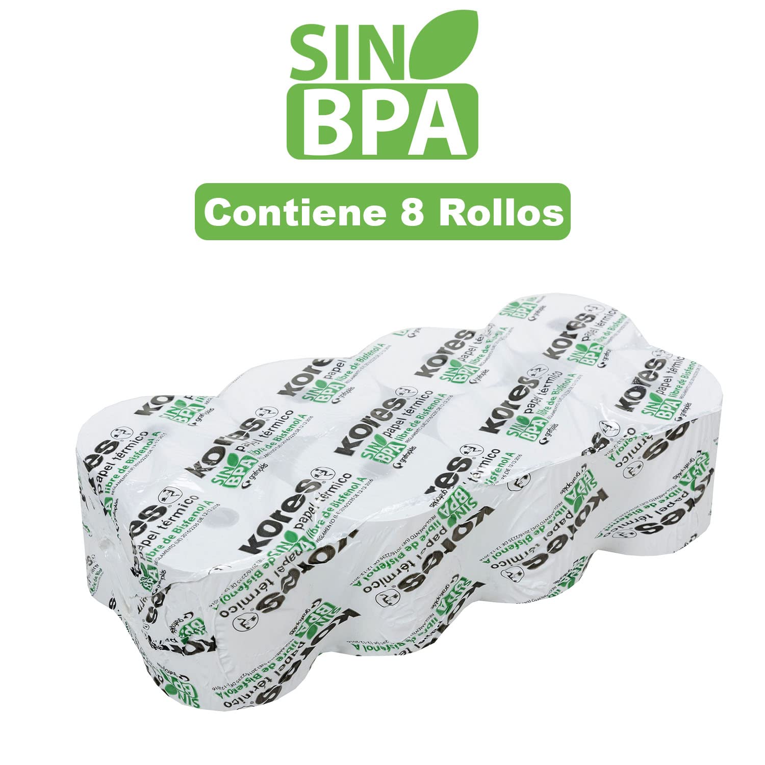 Kores 56677100. Paquete de 8 Rollos Térmicos Libres de Bisfenol A 80x80x12mm y 78 Metros para Máquinas Registradoras, TPV, Cajeros, Calculadoras