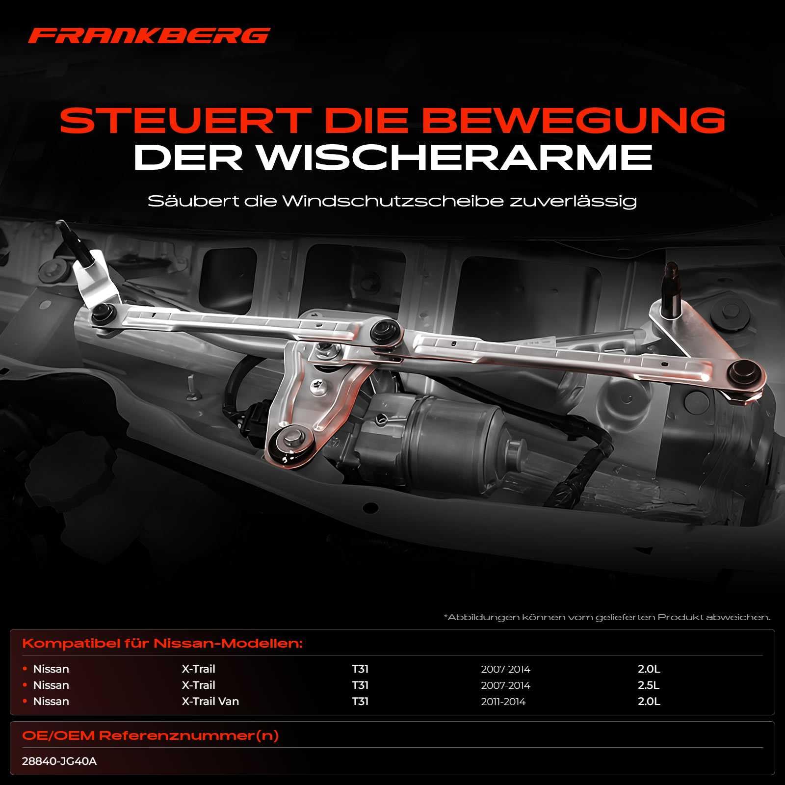 Frankberg Meccanismo di collegamento del tergicristallo senza motore | JY40A; Compatibile con: X-Trail Van T31, X-Trail T31