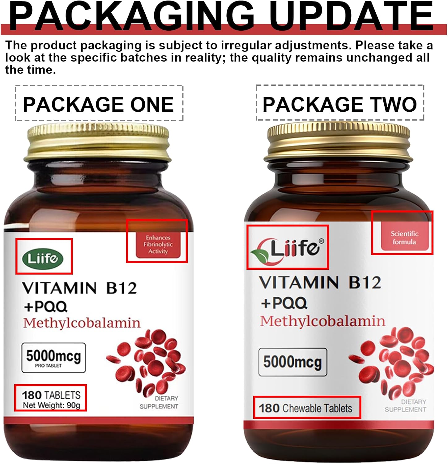 LIIFE Methylcobalamin (Higher PQQ + Vitamin B12) 5000 mcg | Boosts Antioxidant Power & Mitochondrial Support, Promotes Brain & Nerve Health | 180 Chewable Tablets, Gluten-Free Formula, Cherry Flavor