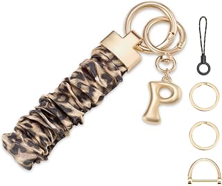 Stretchy Wristlet Keychain with Initial Charm Gold Color Key Holder Car Key Chain