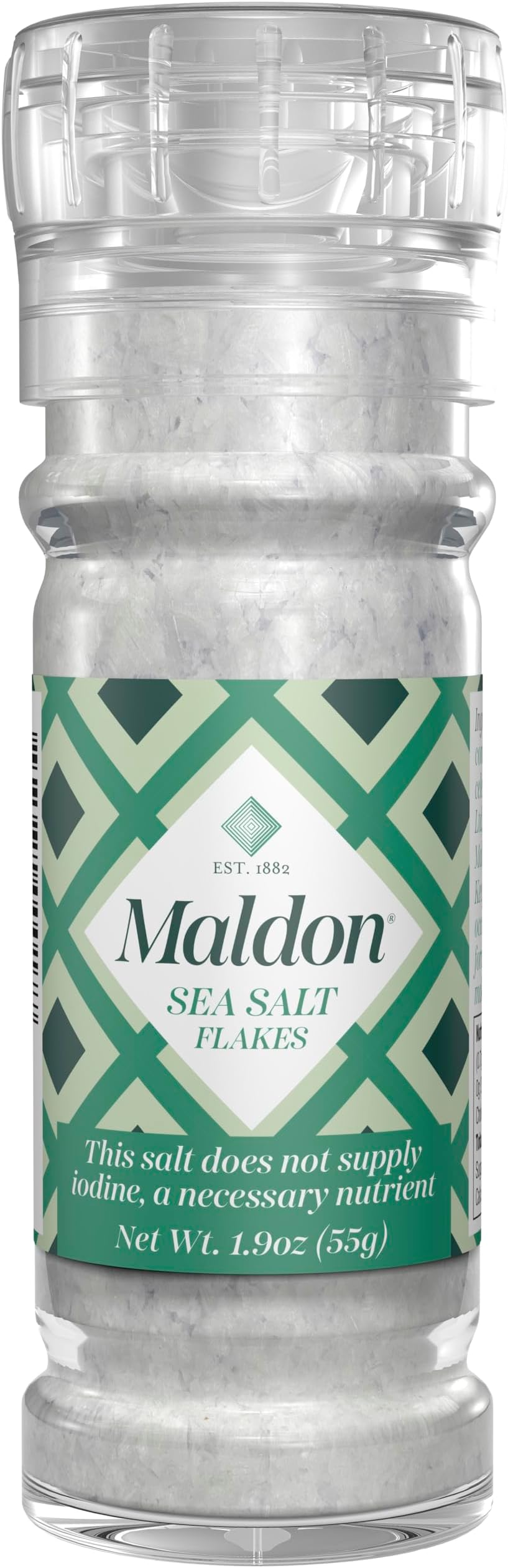 Salt, Sea Salt Grinder, 55 g, Refillable and Adjustable, Kosher, Natural, Handcrafted, Gourmet, Pyramid Crystals