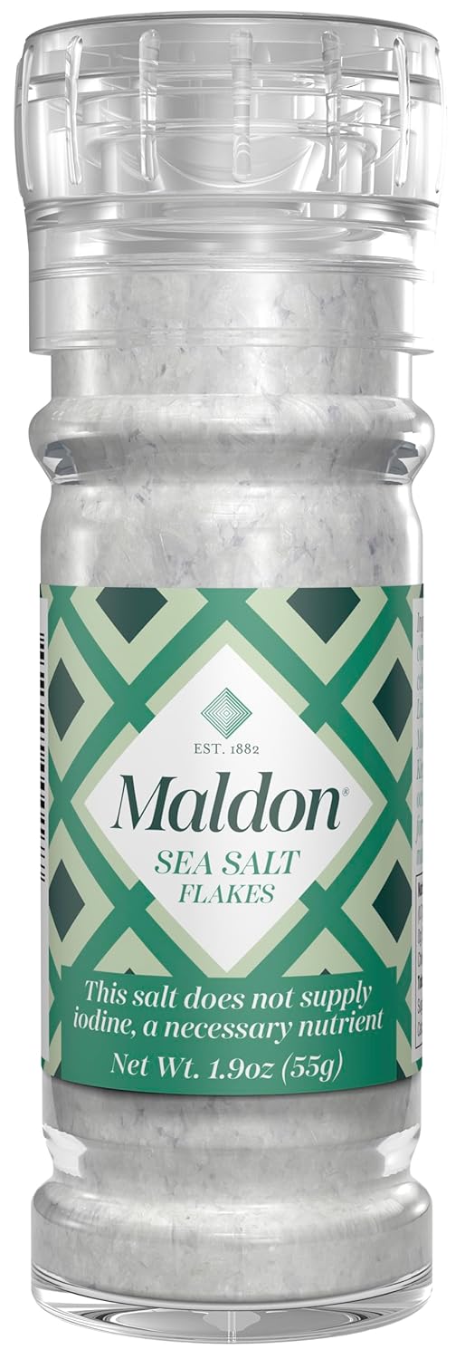 Maldon Salt, Sea Salt Grinder, 55 g, Refillable and Adjustable, Kosher, Natural, Handcrafted, Gourmet, Pyramid Crystals