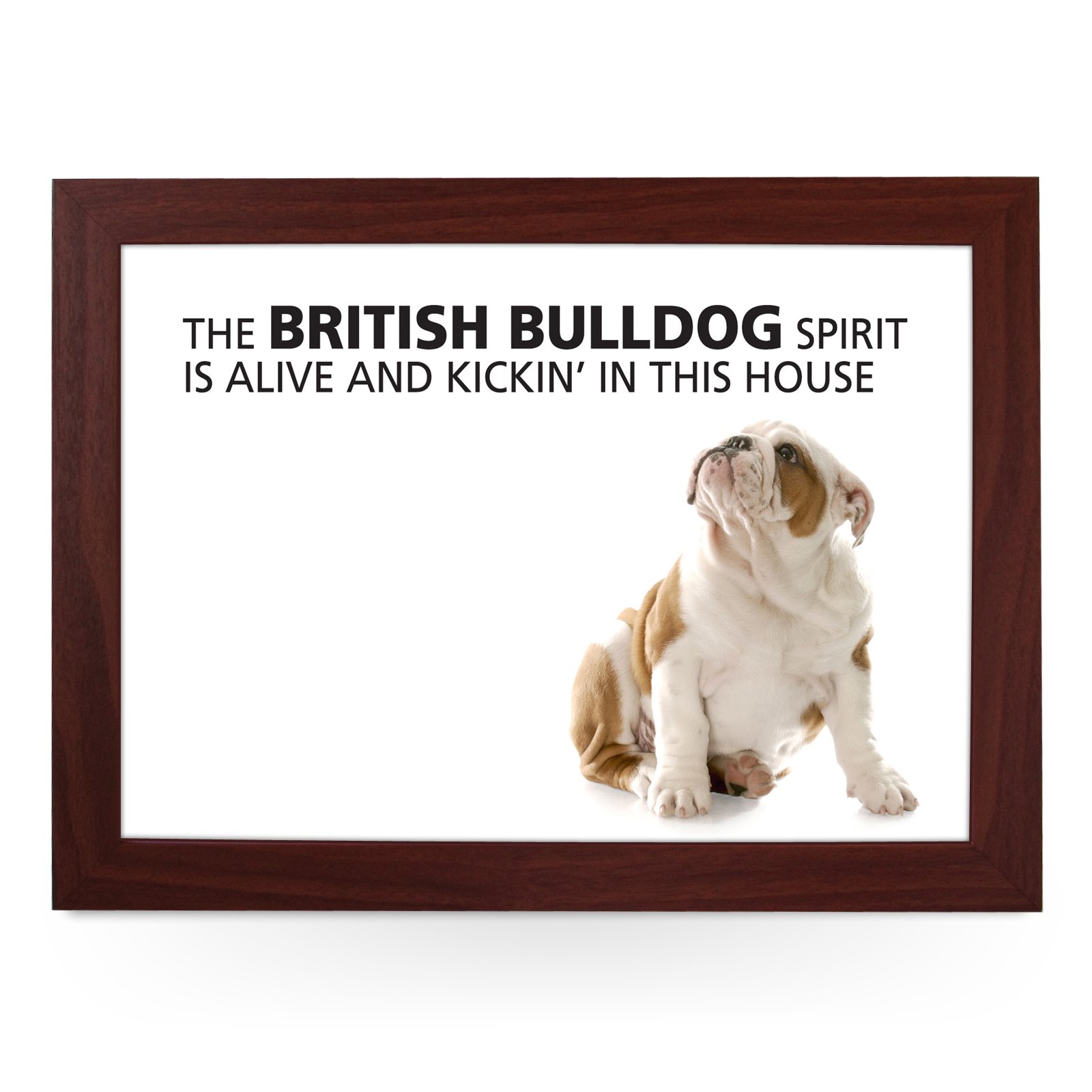 Portable Lap Desk Tray (British Bulldog Spirit) Handmade Wooden Frame, Beanbag Cushioned Bottom | Computers, Laptops, Meals, Food | L0171 Brown
