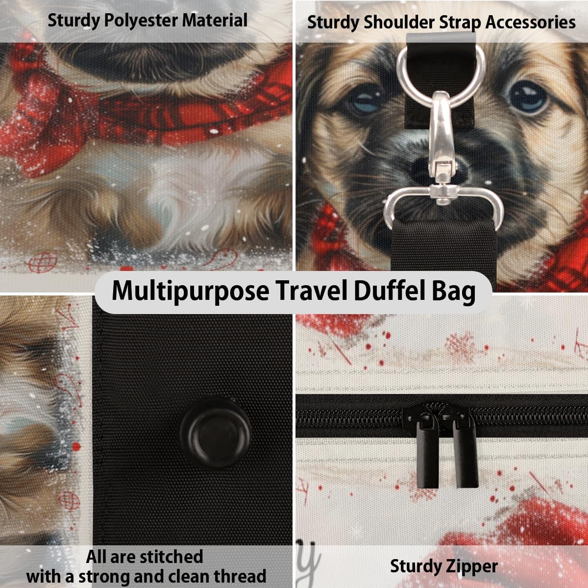 Christmas Hats Dogs Travel Duffel Bag for Women Men Large Capacity Overnight Weekender Bags for Lightweight Waterproof Sport Gym Bag for Workout Yoga Swim