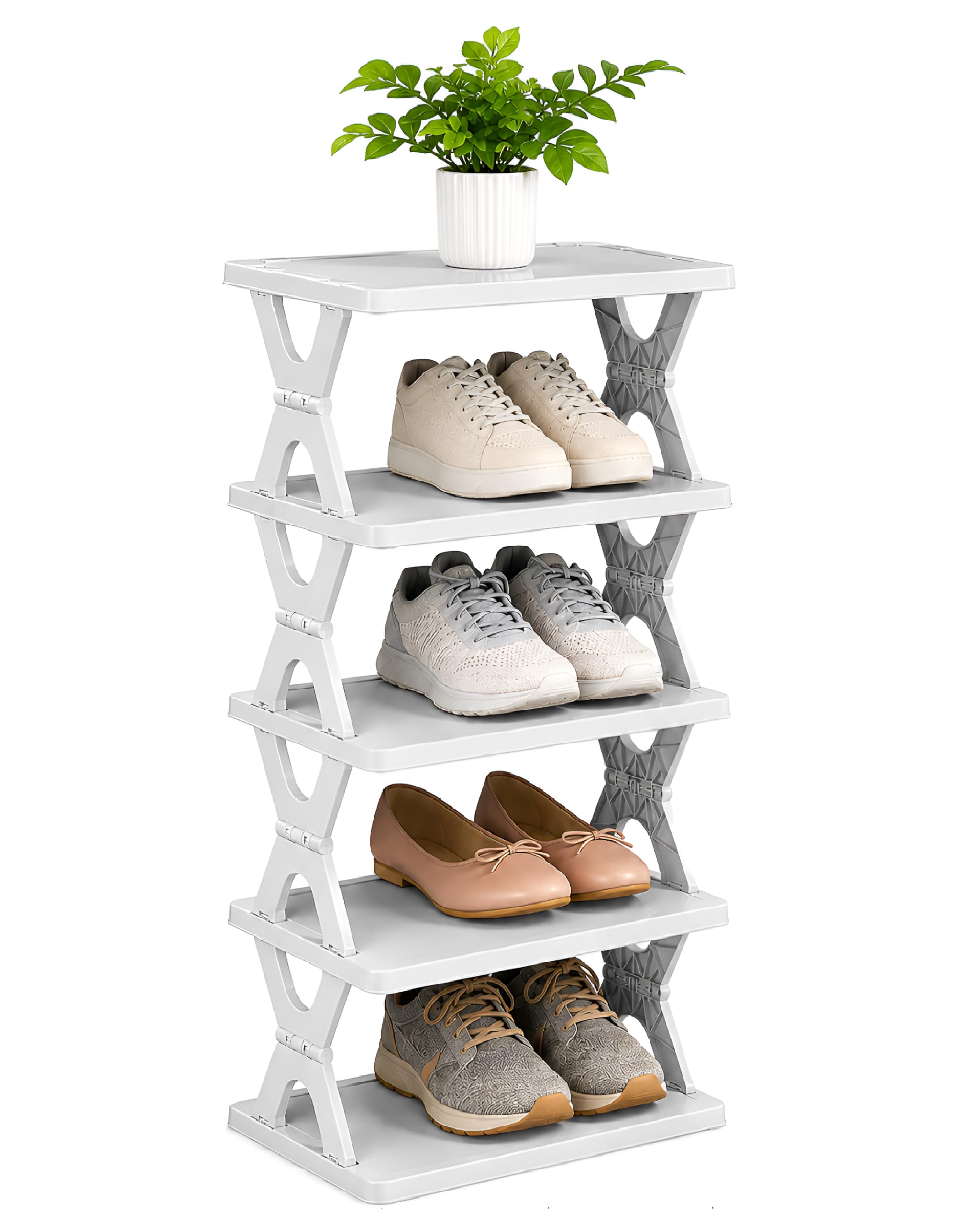 5 Layer Foldable Shoe Rack for Home, Plastic Shoe Stand & Shoes Rack, Stackable Shoe Organizer with Side Lock, Chappal & Slipper Stand, Space Saving Shoe Storage Shelf for Bedroom, Closet-image-19