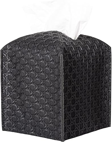 Cubierta de caja de pañuelos de cuero PU cuadrado soporte de pañuelos dispensador de papel organizador de papel facial para encimera de baño,