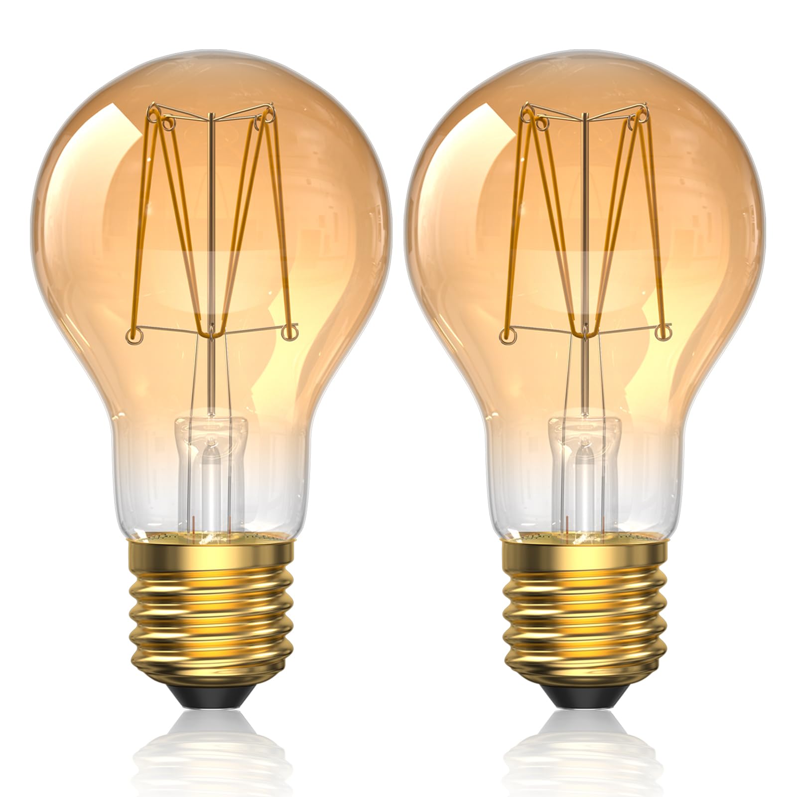 Klarlight E27 LED Edison Screw Bulb, 2W Vintage Light Bulb Warm White 2000K, Vintage Amber Glass Decorative Light Bulb, A60 Filament Bulbs, Energy Saving Light Bulbs, Non-dimmable(2-Pack)