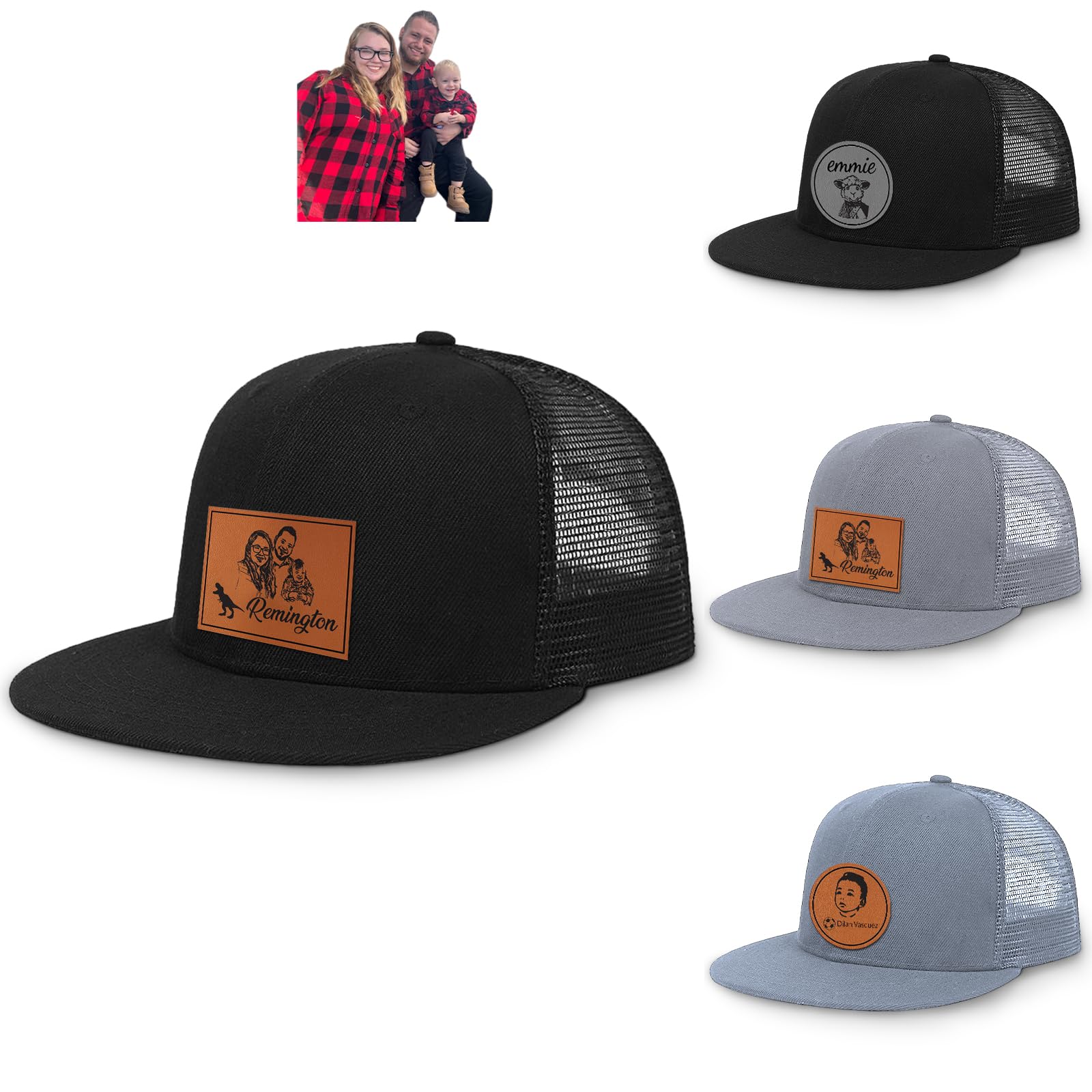 Personalized Kid Engraved Photo Baseball Cap: Custom Gray-Black Sun Hat - Adjustable Snapback Trucker Caps for Child