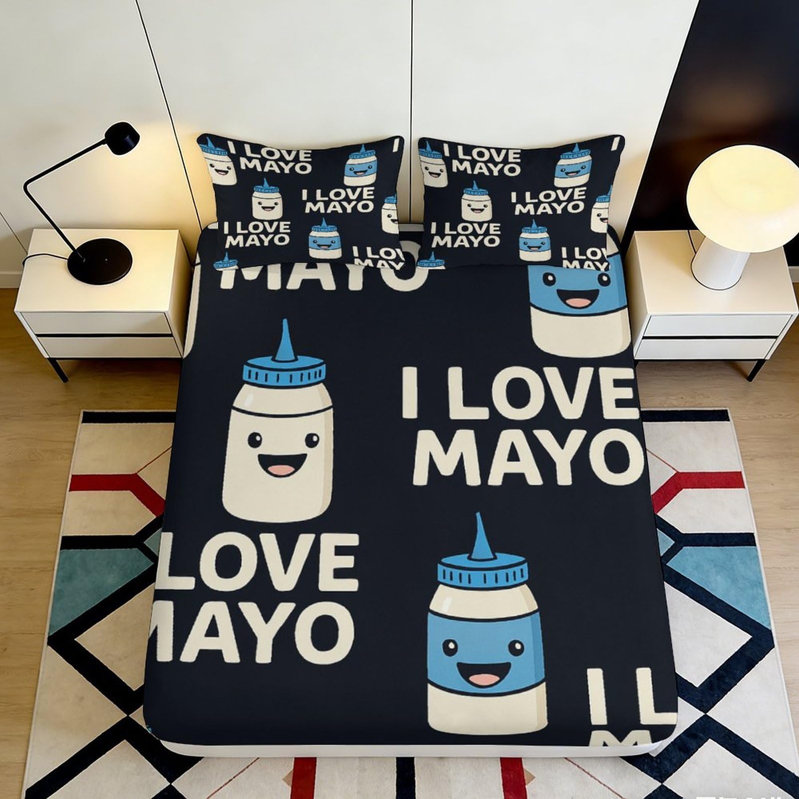 K1r3d9e5 Style-7 3D Printed Cartoon Mayo Fitted Sheet Microfiber Fun Bedroom Decor Anti-Slip Machine Washable Bed Cover For Home Guest Room 90X200x25cm