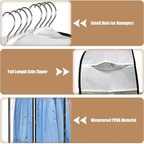 Miniatura 5 de Paquete de 5 bolsas de ropa transparentes de 60 pulgadas para colgar ropa, 10 pulgadas con fuelle de gran capacidad, bolsa de ropa colgante grande