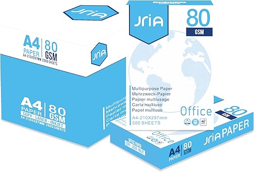 JriA A4 Paper, 5 Reams, 2500 Sheets (80gsm), Multi-Purpose Printer Copier Paper for School, Office or Home Use