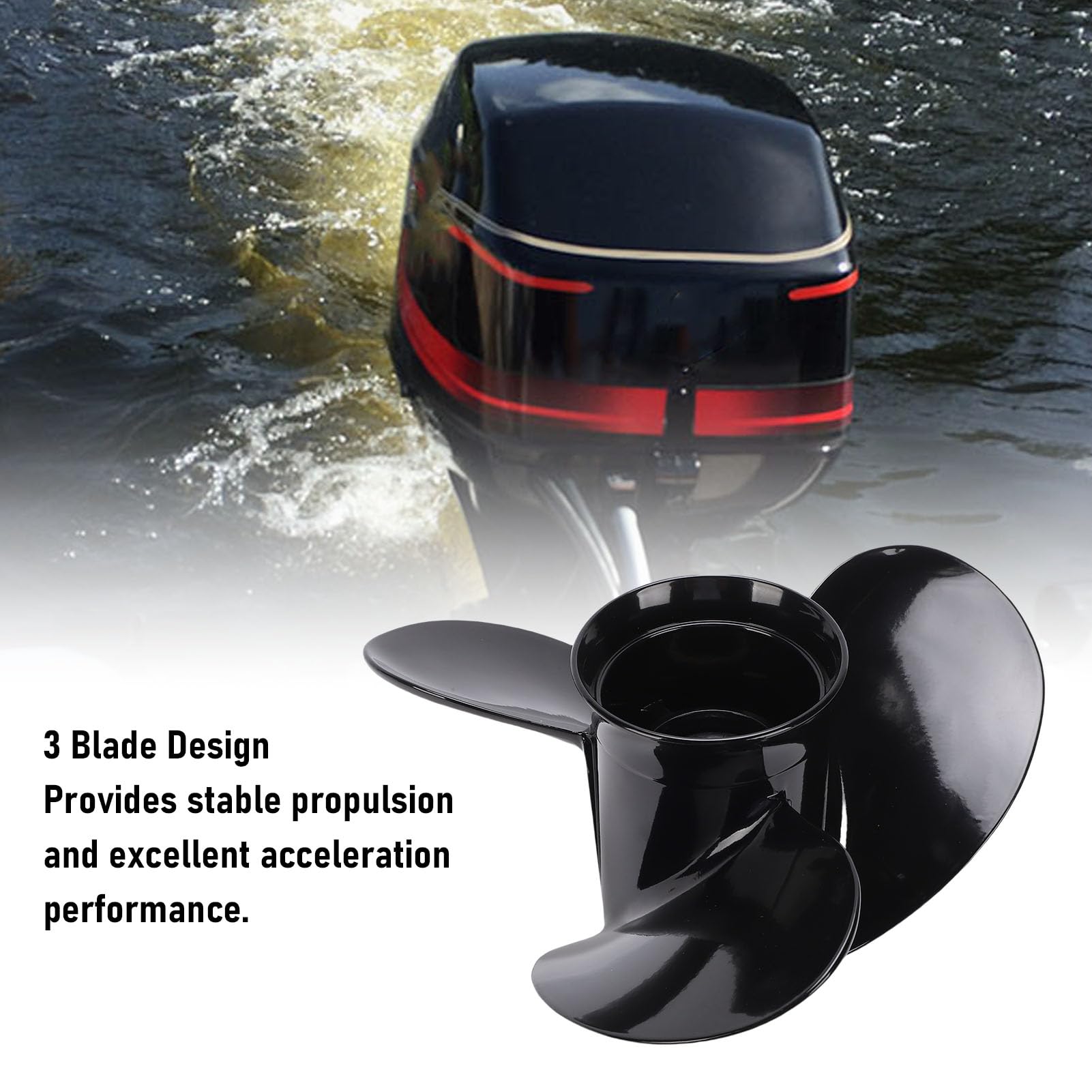 Fabater Fuoribordo in Metallo Passo 10,5x13 Compatibile OEM per Motori 25-60, Nera - Pesca e Sport Acquatici