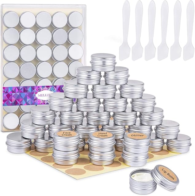 35 sztuk aluminiowych pojemniczków na krem, puste metalowe pudełeczki, małe puszki z pokrywką do balsamu do ust, kosmetyków, kremu, próbki, sztuki paznokci, 5 ml 5 g, Silber, 35x5ml