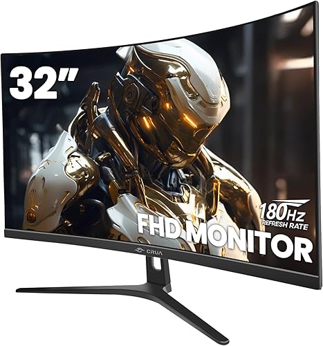 CRUA Monitor curvo para juegos de 32 pulgadas, 144 Hz180 Hz, pantalla 1800R, tiempo de respuesta de 1 ms (GGTG), Full HD 1080P para monitores de