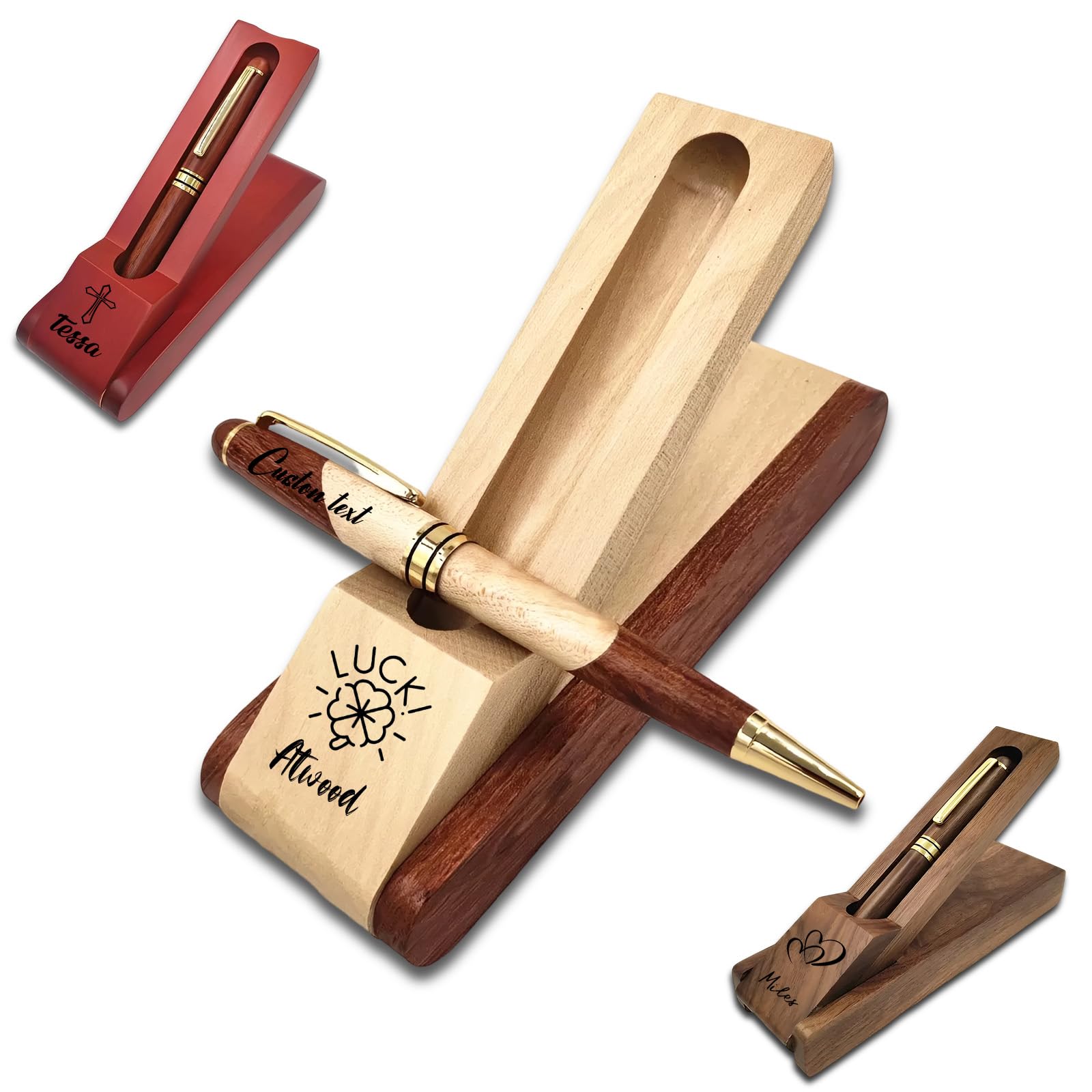 Personalised Wooden Ballpoint Pen Gift Set with Name Personalized Wood Pen Set with Engraved Business Wood Pens Gift for Men Women Boss Teacher Co-worker Friends (Personalised Pens 2)