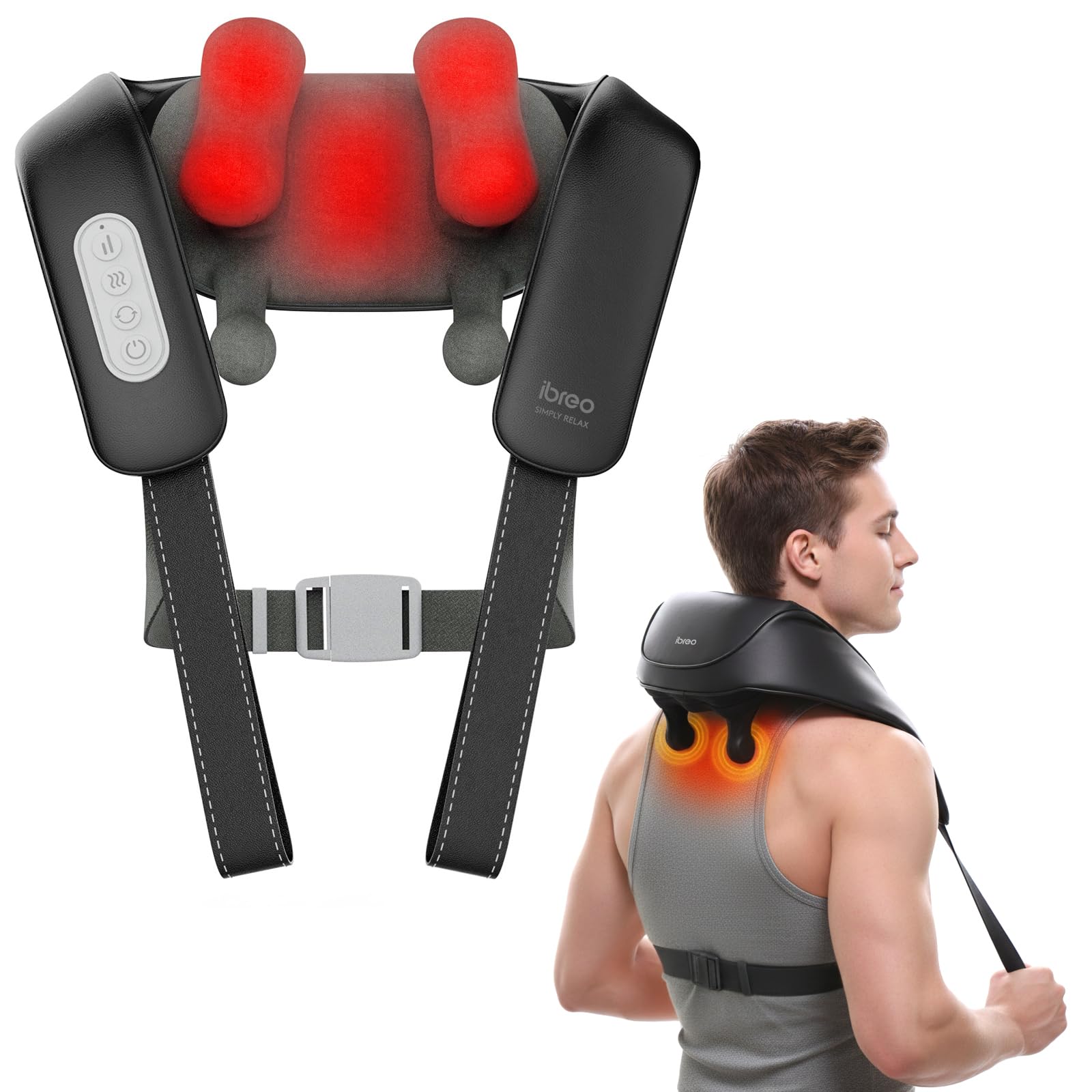 Schnurloses Shiatsu-Nacken-und Rückenmassagegerät mit Wärme,10 Min x12 Anwendungen, 3 Massagemodi & 2 Intensitätsstufen, 3D-Knet-Tiefengewebe zur Schmerzlinderung, Sprachansage