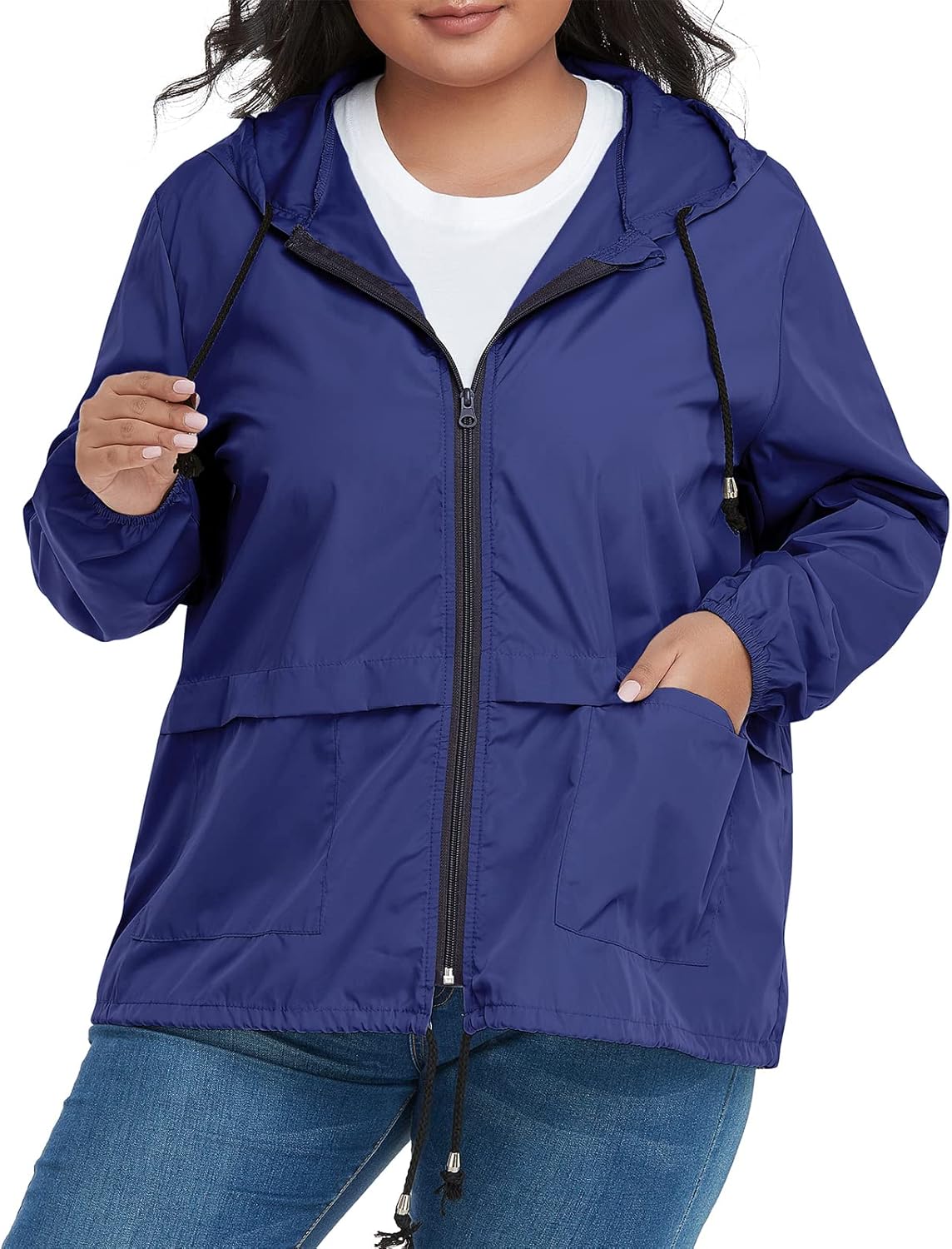 American Trends Women Plus Size Light RainCoat Jackets Packable Hooded Waterproof Windbreaker for Women
