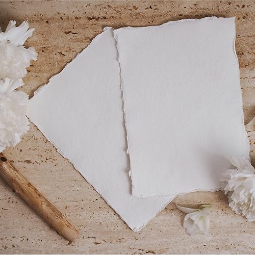 Miniatura 9 de E-Tailor Papel hecho a mano mixto con borde de cubierta en blanco, hojas sueltas para acuarela, invitaciones, paquete de 50 unidades, grosor de 130