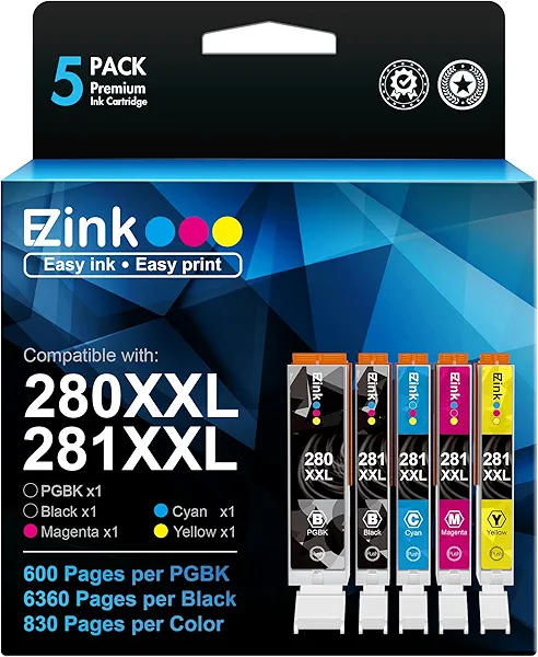 E-Z Ink Compatible Tr8620a Ink Cartridge Replacement for Canon PGI-280XXL CLI-281XXL 280 XXL 281 XXL Compatible with TR8520 TR8620a TR8620 TS702a TS9520 TS9521C TR8520 TS6220 TS6320 TS8220 (