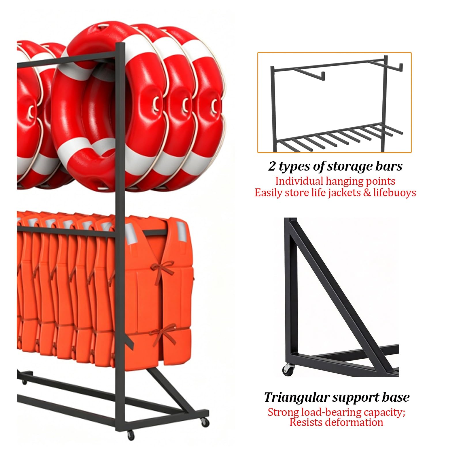 Estante de Almacenamiento para Equipos de Piscina, Soporte Resistente para Chalecos Salvavidas y Aros Salvavidas con Ruedas giratorias, Organizador Independiente para muelles, Capacidad