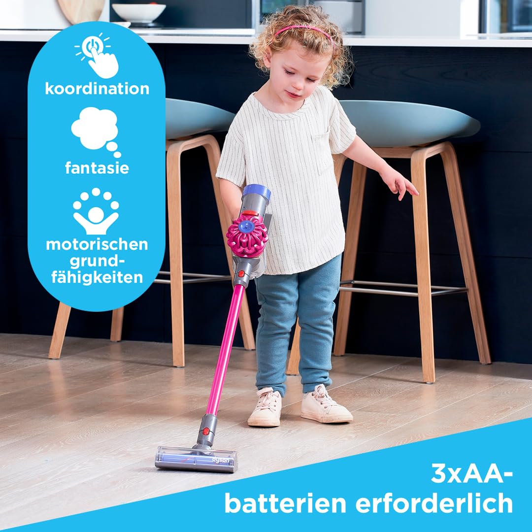 Casdon Dyson kabelloser Staubsauger | Interaktiver & offiziell lizenzierter Dyson Spielzeugstaubsauger für Kinder ab 3 Jahren | Realistischer Rollenspielspaß!